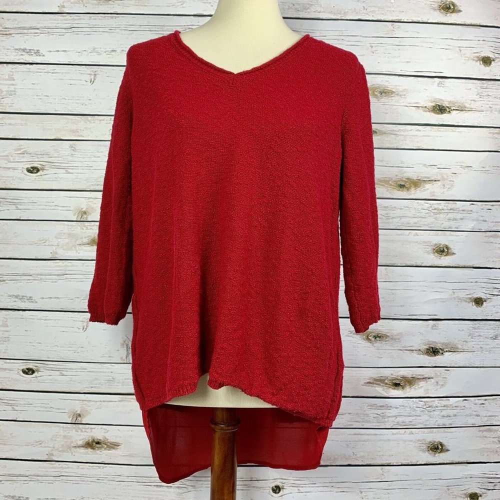 Vince Camuto 3/4 Sleeve Split Back Textured Top
